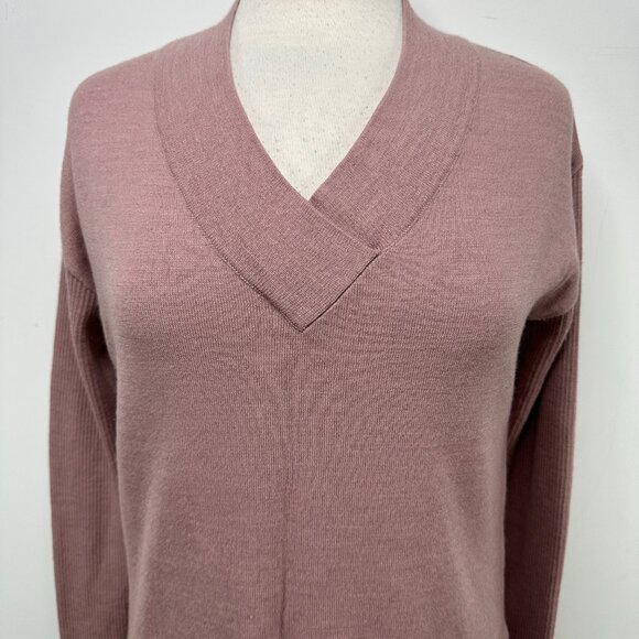 Smartwool Split Merino Wool Blend V-neck Sweater in Taupe Women's Size Small - Picture 2 of 16